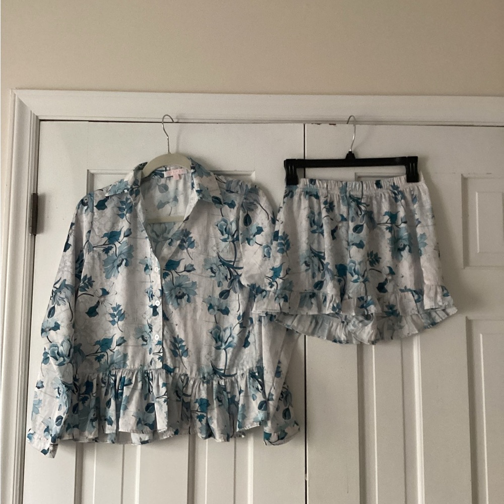 Floral Blue and White Pajama Set